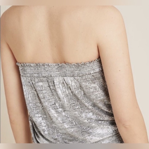 ANTHROPOLOGIE NWT Silver Metallic Strapless Shimmer Cinched Tube Top Size Small - Picture 3 of 10